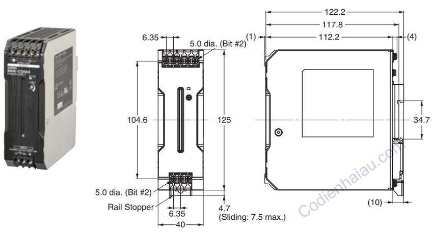 Kích thước lắp đặt Bộ nguồn Omron S8VK-C12024 5A 120W 24VDC