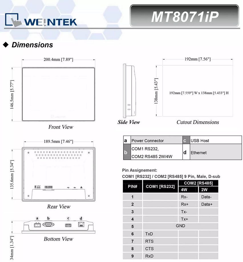 HMI Weintek MT8071iP 7 inch