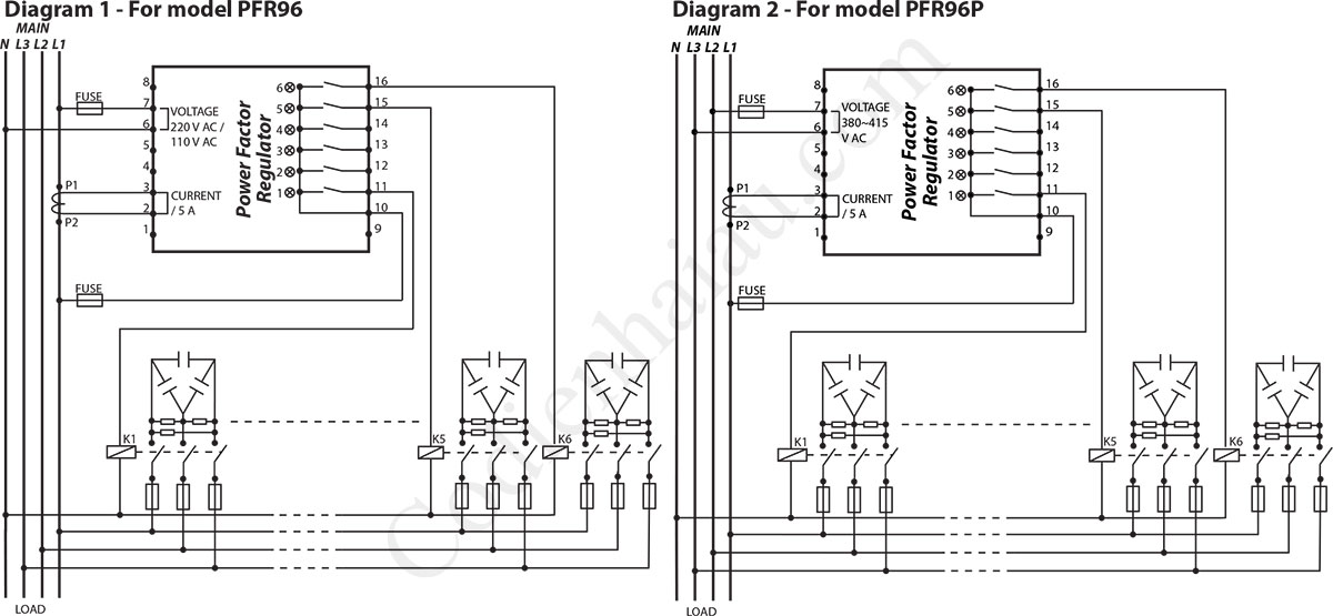 Cách đấu dây bộ điều khiển tụ bù Mikro PFR96-Series