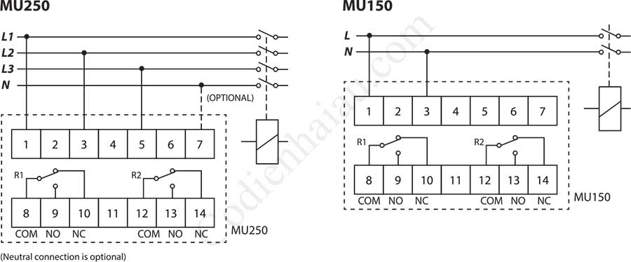 Cách đấu dây Rơ le bảo vệ điện áp Mikro MU250