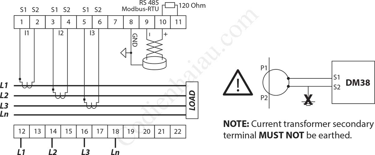 Cách đấu dây đồng hồ đo công suất đa năng Mikro DM38-240A