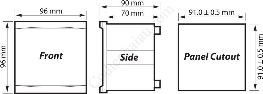 Kích thước lắp tủ Rơ le bảo vệ điện áp đa tính năng Mikro MU350