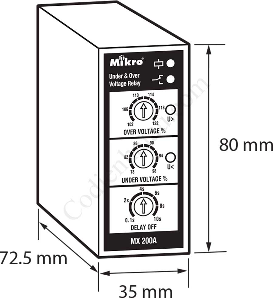 Kích thước lắp tủ Rơ le bảo vệ pha và điện áp Mikro MX200A