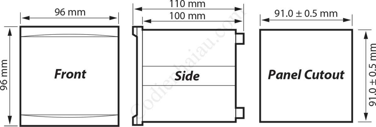 Kích thước lắp tủ Rơ le bảo vệ quá dòng Mikro NX233A