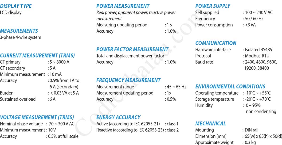 Thông số kỹ thuật đồng hồ đo công suất đa năng Mikro DM38-240A