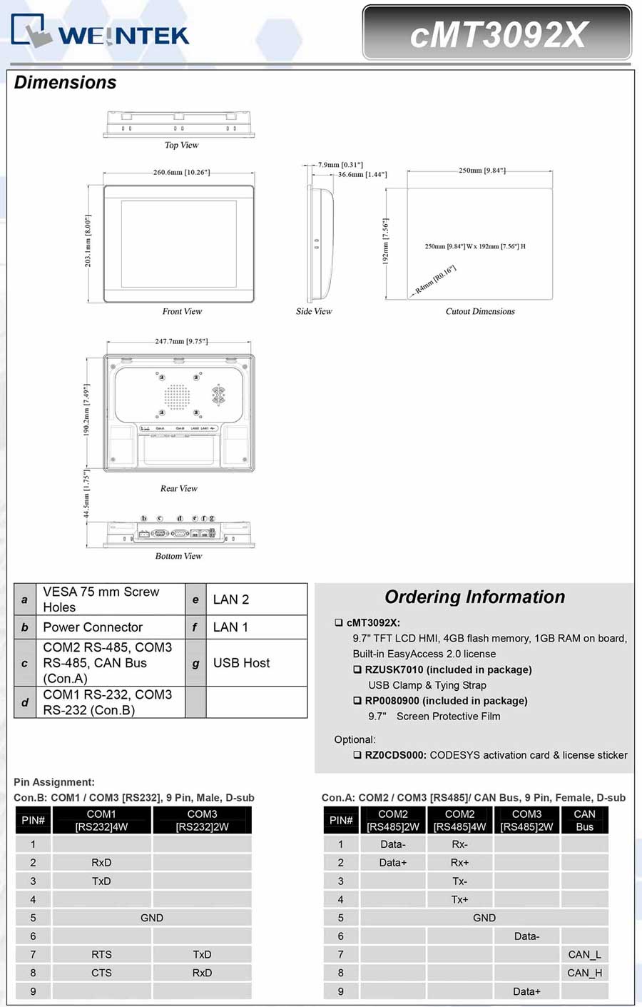 HMI Weintek cMT3092X 9.7 inch