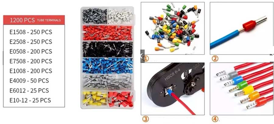 Kìm bấm cos HSC8 6-4A (0.25-10mm2) + Hộp 1200 đầu cos