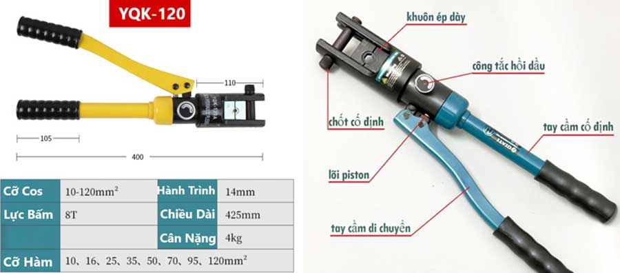 Kìm bấm cos thủy lực YQK-120 (10-120mm2)