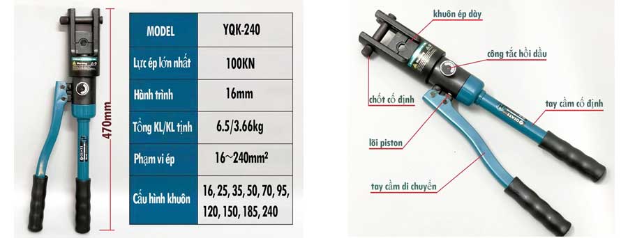 Kìm bấm cos thủy lực YQK-240 (16-240mm2)