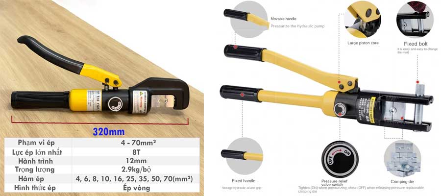 Kìm bấm cos thủy lực YQK-70 (4-70mm2)